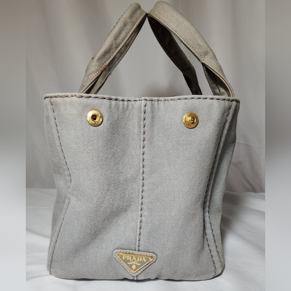 Prada Canapa denim hand tote medium size. Handles has slight discoloration. - Picture 2 of 16